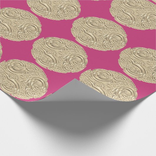 Elegante Art Nouveau Gold Fuschia Rosa Medaillon Geschenkpapier (Ecke)