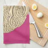 Elegante Art Nouveau Gold Fuschia Rosa Medaillon Geschirrtuch (Viertel Falte)