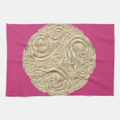 Elegante Art Nouveau Gold Fuschia Rosa Medaillon Geschirrtuch (Horizontal)