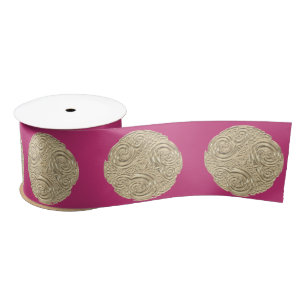Elegante Art Nouveau Gold Fuschia Rosa Medaillon Satinband