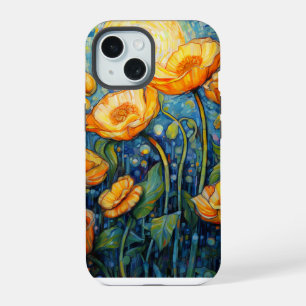 Elegante Art Nouveau Goldgelbe Mohn-Mosaik iPhone 15 Hülle