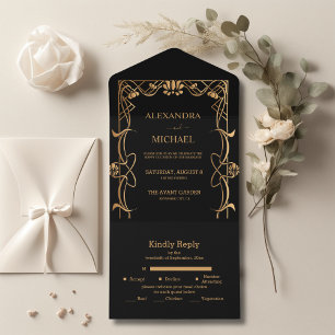 Elegante Art Nouveau-Hochzeit All In One Einladung