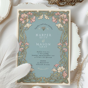 Elegante Art Nouveau Hochzeit mit rosa Lilie Einladung