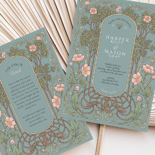 Elegante Art Nouveau-Hochzeit mit rosa Lilie Einladung