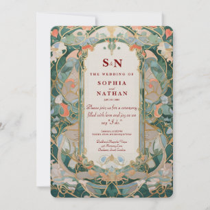 Elegante Art Nouveau-Hochzeitseinladung mit Blumen Einladung