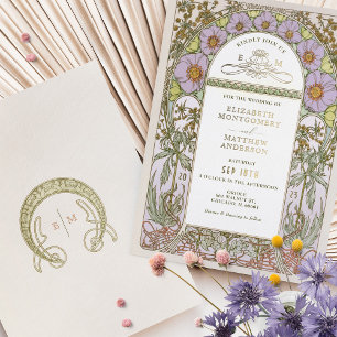 Elegante Art Nouveau-Hochzeitseinladung mit Goldfo Folieneinladung