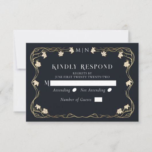 Elegante Art Nouveau Lilly Wedding RSVP Karte (Vorderseite)