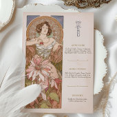 Elegante Art Nouveau Menu Karte Flora Goddess