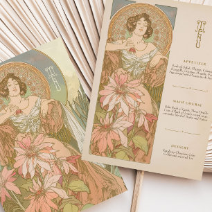 Elegante Art Nouveau Menu Karte Flora Goddess