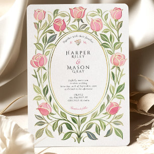 Elegante Art Nouveau-Rosa-Rosen-Hochzeit Einladung