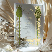 Elegante Art Nouveau Thistle Golfen Hochzeit Folieneinladung