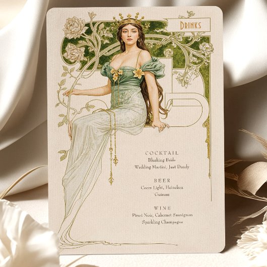 Elegante Art Nouveau Wedding Drinks Menü Karte