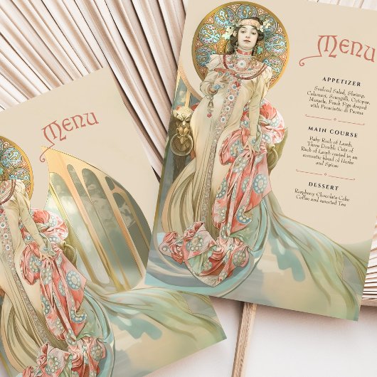 Elegante Art Nouveau Wedding Menu Card Einladung