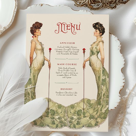 Elegante Art Nouveau Wedding Menu Card Einladung