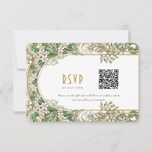 Elegante Art Nouveau Wedding RSVP Card mit QR Code Einladung (Vorderseite)