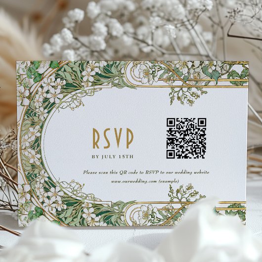 Elegante Art Nouveau Wedding RSVP Card mit QR Code Einladung