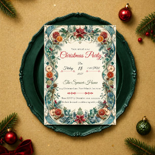 Elegante Art Nouveau-Weihnachtsfeier mit Zitrusmot Einladung