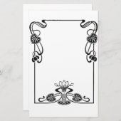 Elegante Art Nuovo Floral Schwarz und Weiß Bildban Briefpapier (Vorne/Hinten)