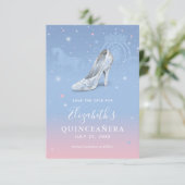 Elegante Aschenputtel Light Blue und Pink Quincean Save The Date (Stehend Vorderseite)