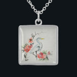 Elegante Asiatische Krane und Blossom Kunst Sterling Silberkette<br><div class="desc">Hübscher,  komplizierter Kran und Blume asiatische Malerei.</div>