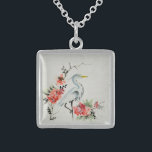 Elegante Asiatische Krane und Blossom Kunst Sterling Silberkette<br><div class="desc">Hübscher,  komplizierter Kran und Blume asiatische Malerei.</div>