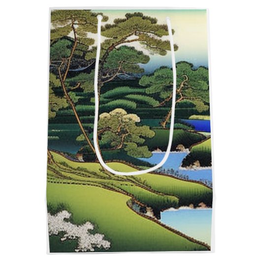 Elegante asiatische Landschaft Mittlere Geschenktüte (Rückseite)