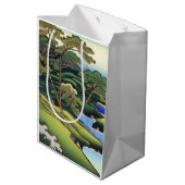 Elegante asiatische Landschaft Mittlere Geschenktüte (Rückseite Schrägansicht)