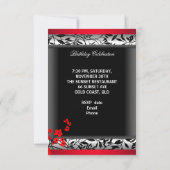 Elegante asiatische Rote Blume Schwarz Einladung (Rückseite)