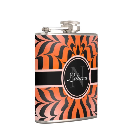 Elegante Ästhetik Orange & Black Tiger Skin Print Flachmann (Rechts)