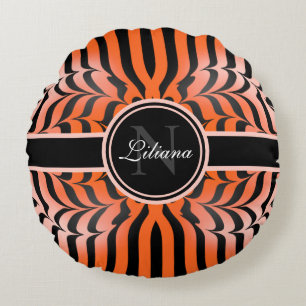 Elegante Ästhetik Orange & Black Tiger Skin Print Rundes Kissen
