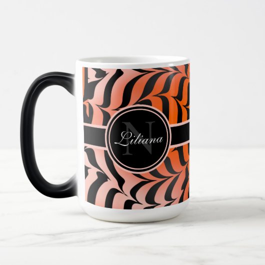 Elegante Ästhetik Orange & Black Tiger Skin Print Verwandlungstasse (Links)