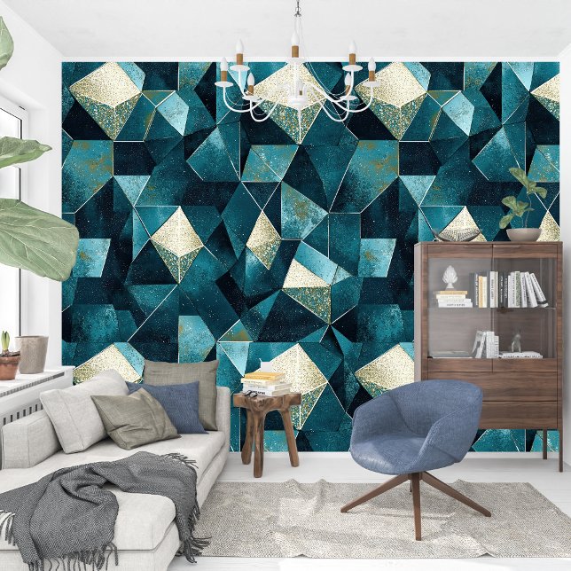 Elegante ätherische Schönheit der Türkisgeometrie Tapete (Elegant Ethereal Beauty of Turquoise Geometric Wallpaper)
