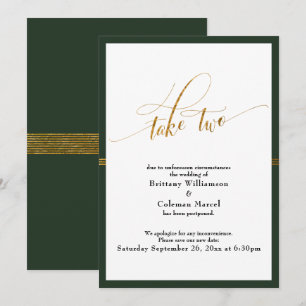 Elegante aufgeschobene Hochzeit Grün & Gold gestre Einladung