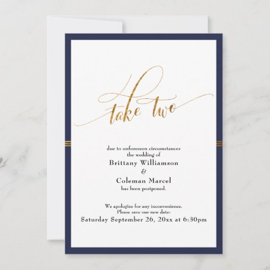 Elegante, aufgeschobene Hochzeitskarte und Goldstr Einladung (Vorderseite)