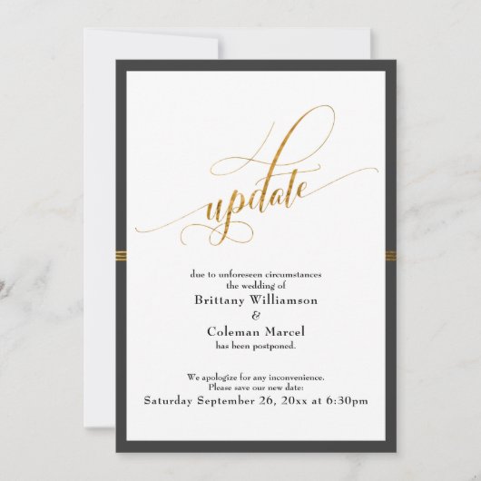 Elegante, aufgeschobene Wedding Gray & Gold Stripe Einladung (Vorderseite)