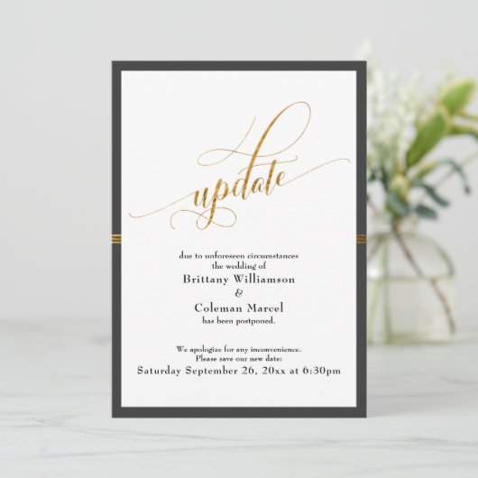 Elegante, aufgeschobene Wedding Gray & Gold Stripe Einladung (Stehend Vorderseite)