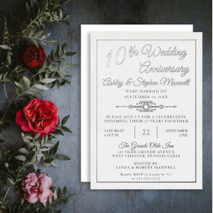Elegante aufwendige Feier zum 10. Hochzeitstag Folieneinladung