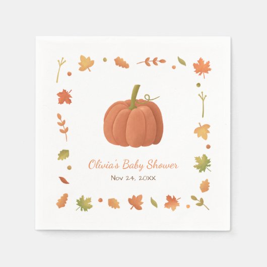 Elegante Autumn Pumpkin Baby Shower Napkins Serviette (Vorderseite)