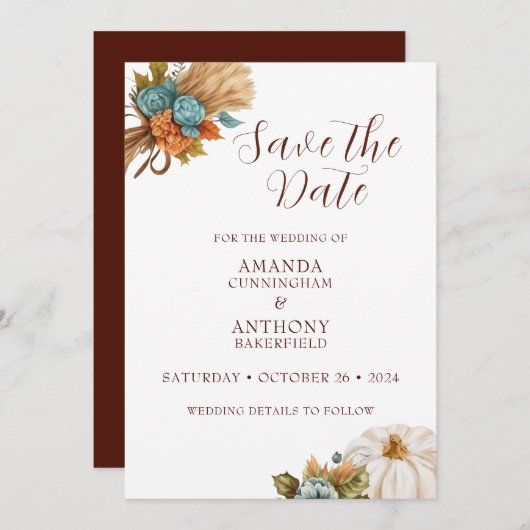 Elegante Autumn Pumpkin Hochzeit im Herbst Save th Save The Date (Vorne/Hinten)