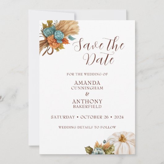 Elegante Autumn Pumpkin Hochzeit im Herbst Save th The Date (Vorderseite)