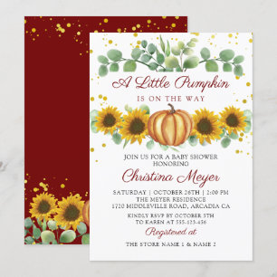 Elegante Autumn Pumpkin Sunflowers Fall Baby Showe Einladung