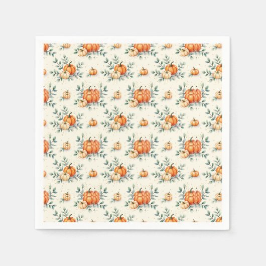 Elegante Autumn Pumpkin und Eucalyptus Watercolor Serviette (Vorderseite)