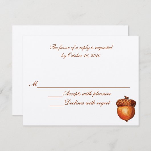 Elegante Autumnal Acorn Response Card RSVP Karte (Vorne/Hinten)