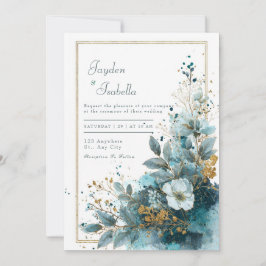 Elegante Azure Blooms Watercolor Wedding Einladung