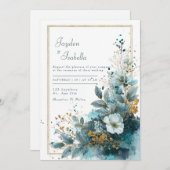 Elegante Azure Blooms Watercolor Wedding Einladung (Vorne/Hinten)