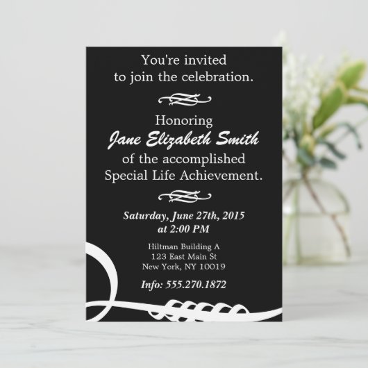 Elegante B&W-Einladung Einladung (Stehend Vorderseite)