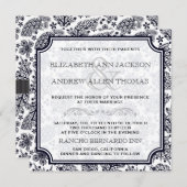 Elegante B & W Lacy Blätter Einladung Hochzeit (Vorne/Hinten)