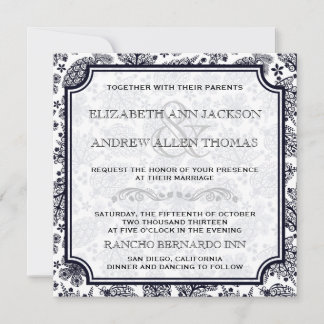 Elegante B & W Lacy Blätter Einladung Hochzeit