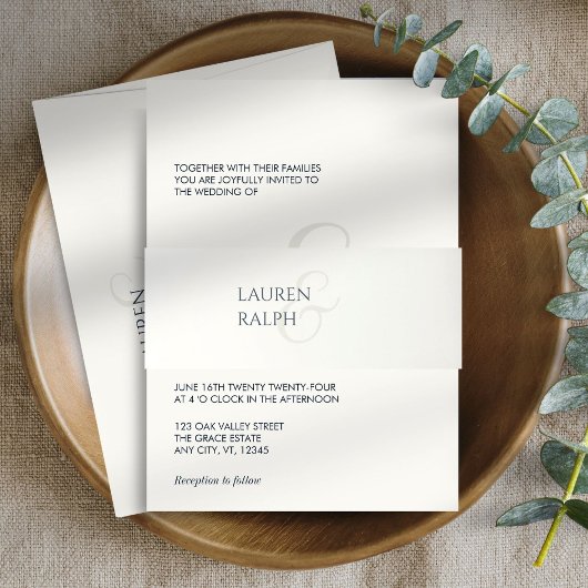 Elegante B&W Minimalistische Skripthochzeit Einladungsbanderole