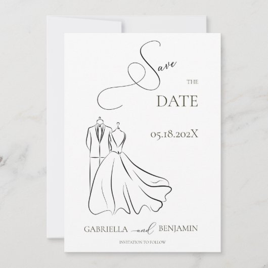 Elegante B&W Tux & Dress Save the Date Hochzeit Einladung (Vorderseite)